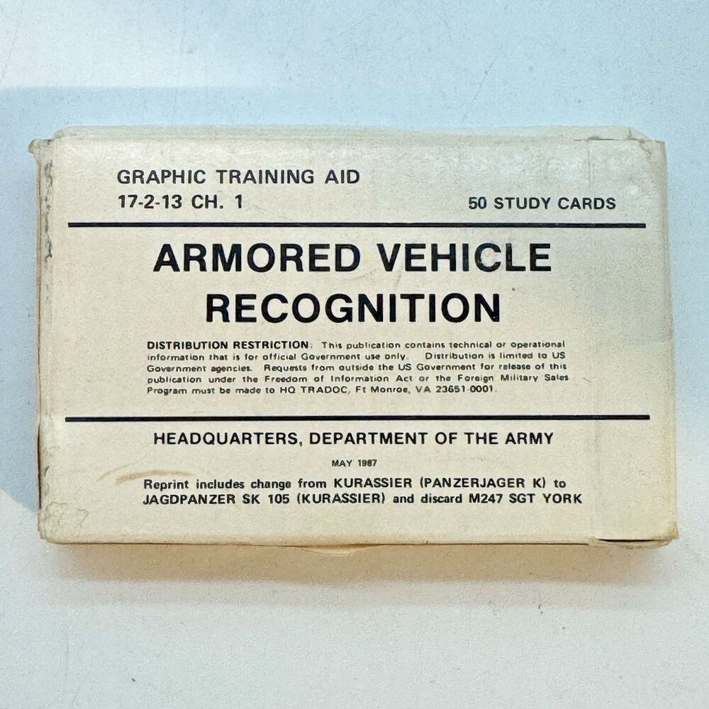 1987 US Army Armored Vehicle Recognition 50 Study Cards GTA 17-2-13 Ch. 1 Deck